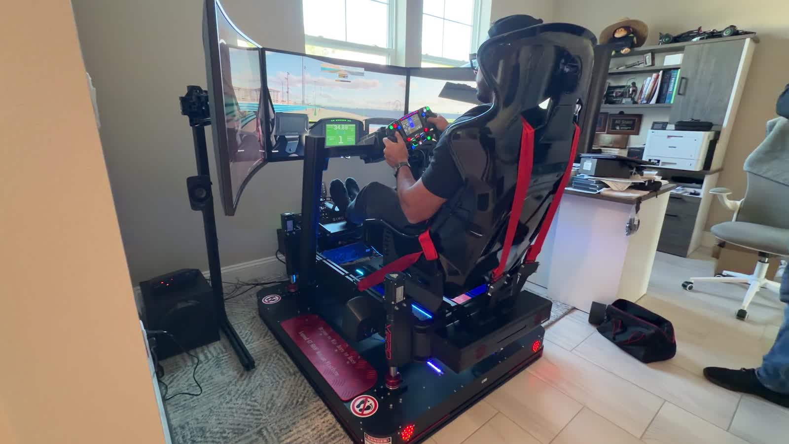 Motion racing simulator set up in a customer's home
